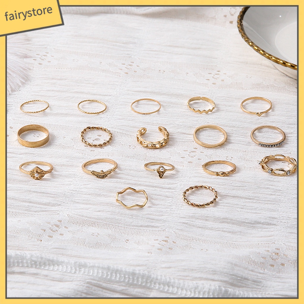 Set 1 / 17 Nhẫn Đeo Khớp Ngón Tay Đính Ngọc Trai Giả Thời Trang Nữ