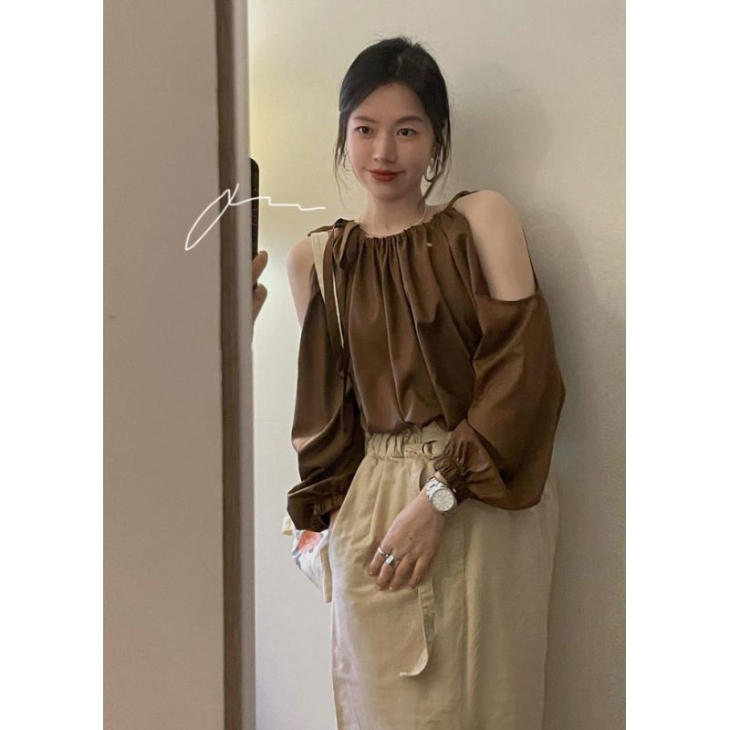 Áo Sơ Mi Trễ Vai Phối Dây Thắt Thời Trang Mùa Hè Dành Cho Nữ