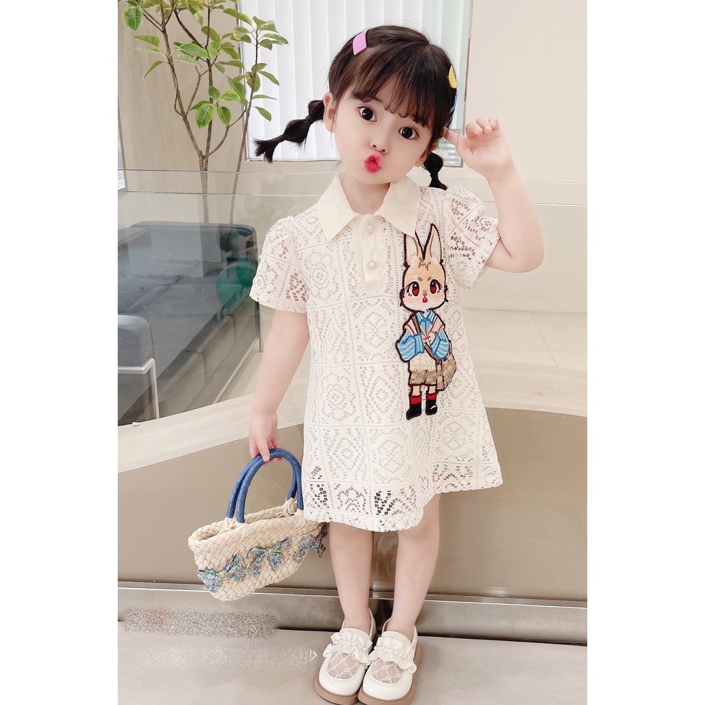 Váy bé gái ren phom suông hình thỏ đáng yêu 9kg đến 25kg