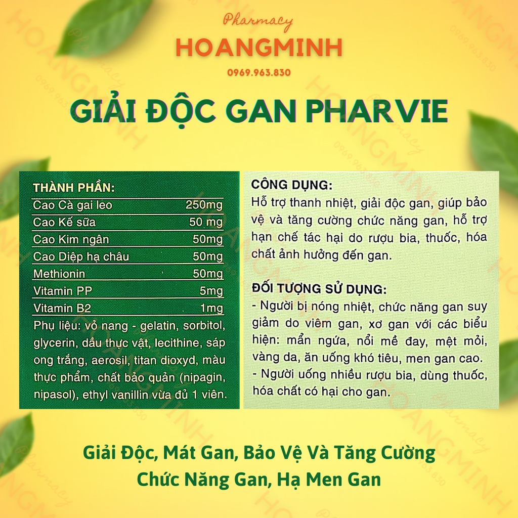 VIÊN UỐNG GIẢI ĐỘC GAN PHARVIE  Hỗ Trợ Thanh Nhiệt Giải Độc Gan - Hộp 60 Viên Nang Mềm