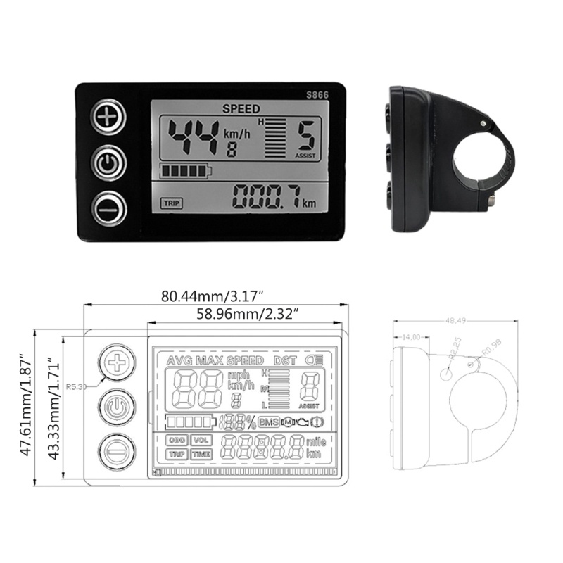 Bảng Điều Khiển S866 LCD 24V 36V 48V Phích Cắm Chống Nước Cho Giao Thức Cộng Sản No 2