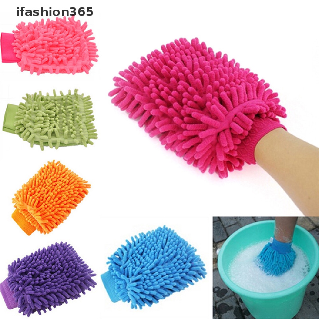 Găng Tay Rửa Xe Hơi 2 Trong 1 Bằng Sợi Vải Chenille Mềm Mại Siêu Mịn Không Trầy Xước ifashion365