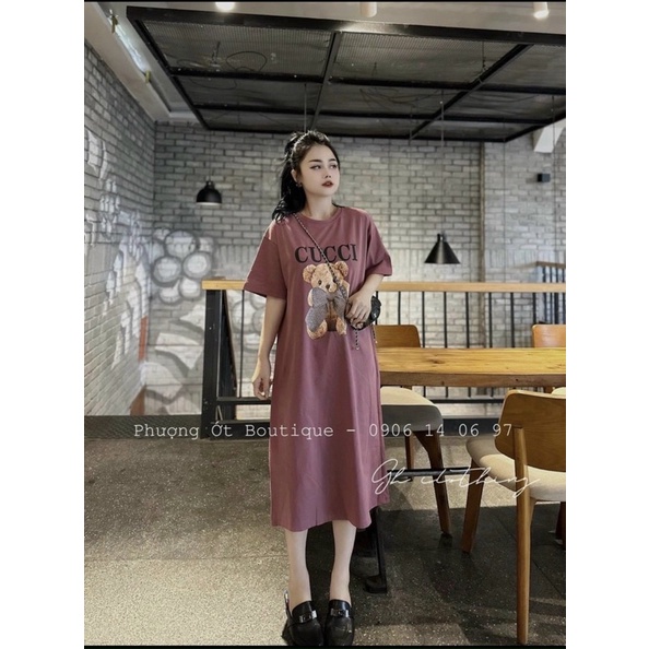 Đầm Cotton Dáng Suông Hoạ Tiết Gấu Mã HH18