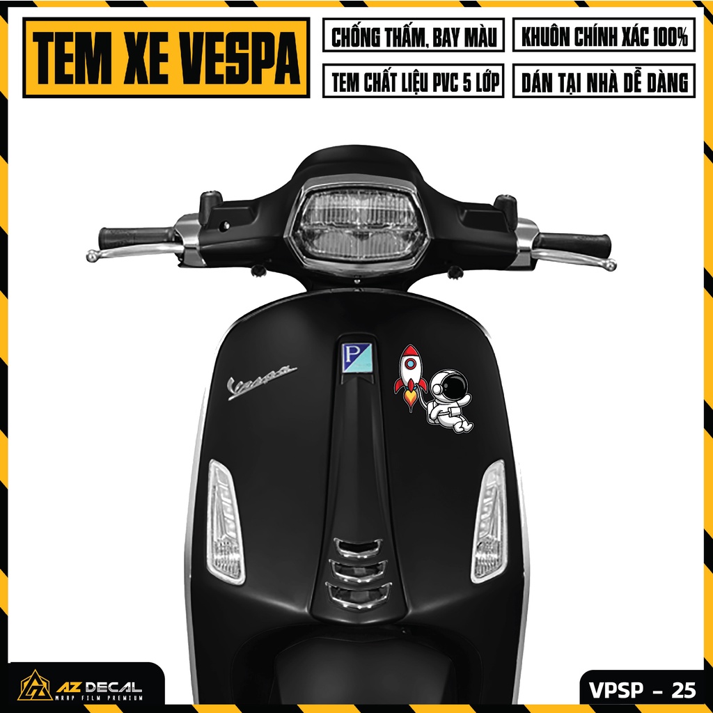 Tem Xe Vespa Mẫu Phi Hành Gia &amp; Tên Lửa | VP25 | Decal Chống Nước, Áp Dụng Cho LX/GTS/Sprint/Primavera