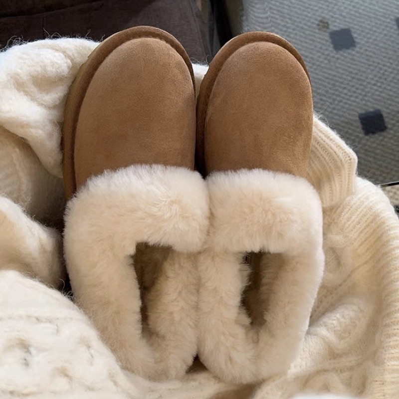 Giày lười da lộn lông thỏ đi tuyết cho nữ lót lông siêu dày ấm