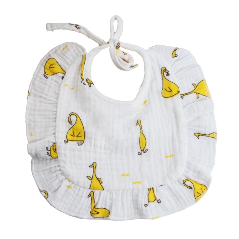 Yếm Ăn Bằng Vải Cotton Viền Diềm Xếp Nếp Có Dây Điều Chỉnh Cho Bé