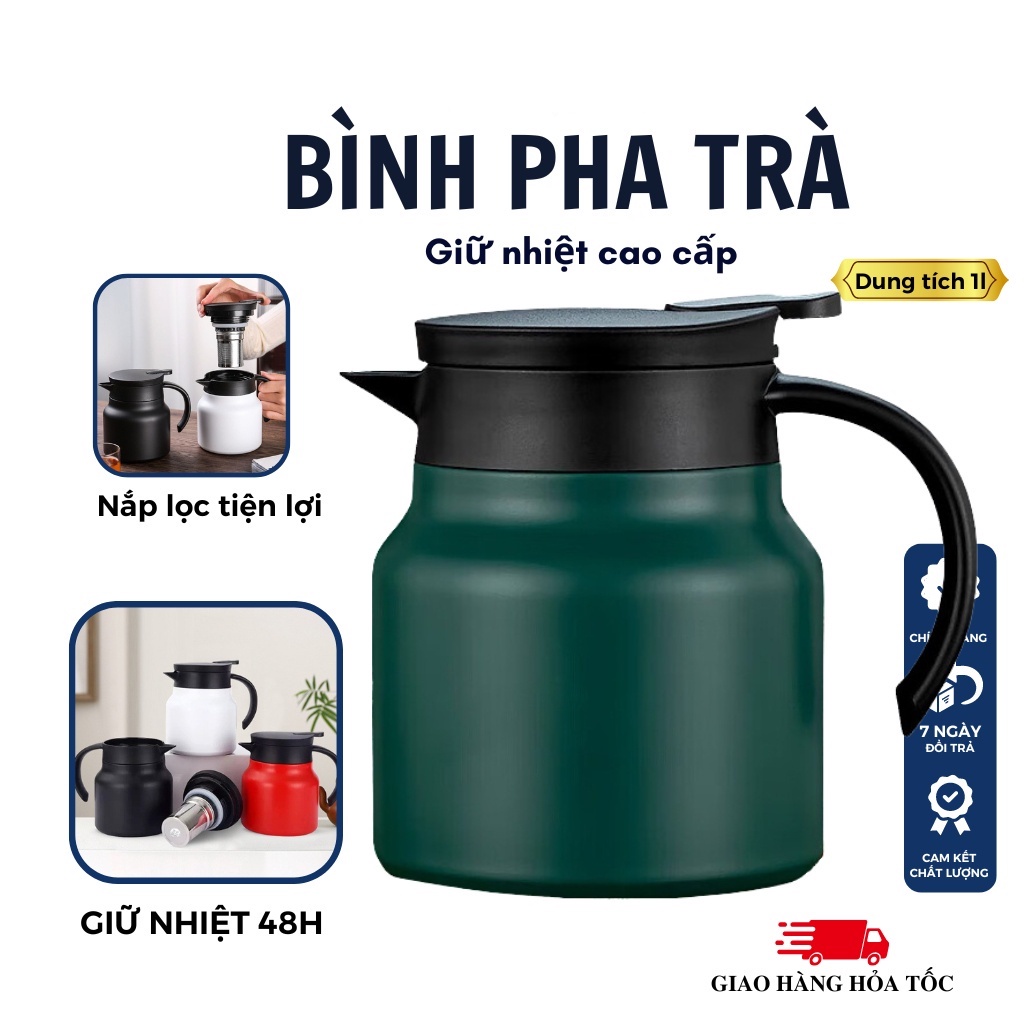 Ấm pha trà giữ nhiệt inox dung tích 1000ml có lưới lọc
