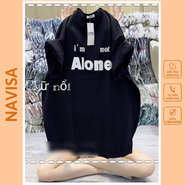 Áo thun tay nữ lỡ form rộng chất cotton khô 3158 unisex in chữ nổi ALONE phong cách Hàn Quốc NAVISA M588