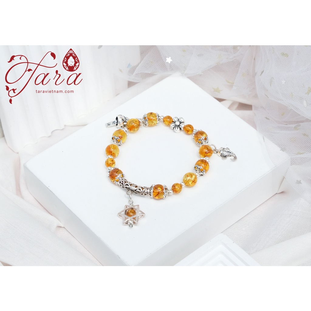 Vòng tay Tara Gems - Vòng đá Hổ Phách giảm sự lo lắng, mệt mỏi, tẩy uế mix charm bạc 925, hợp đa mệnh