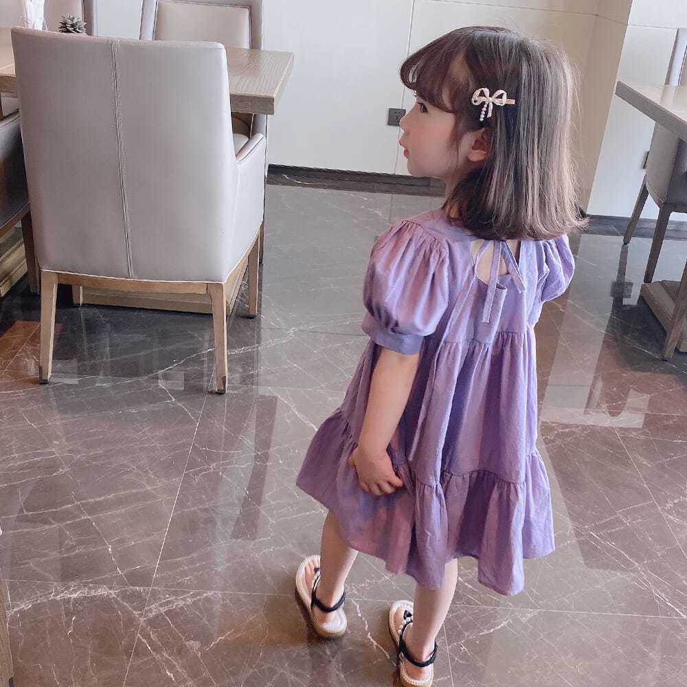 Đầm Công Chúa Tay Phồng Một Chạm Màu Tím Thời Trang Mùa Hè 2023 Dành Cho Bé Gái
