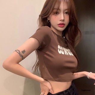 Áo Thun Nữ Ngắn Tay In Chữ Sugemiusi Phong Cách Retro Mỹ