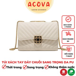 Túi xách nữ chất liệu da pu kèm dây xích sang trọng có thể thu ngắn được acova tx002