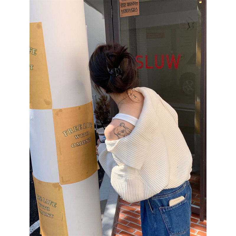 Áo croptop dệt kim tay dài dáng rộng duyên dáng dễ phối đồ cho nữ