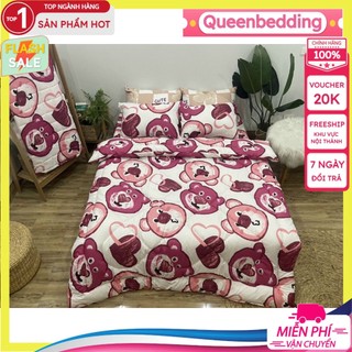 Bộ chăn phao ga gối 1m4x2m 4 món poly loại 1 chăn bông như hình,mẫu gấu tim đỏ