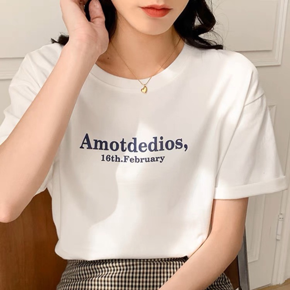 Áo thun nữ hè đẹp, áo phông trắng công sở thanh lịch cotton 100% dày mát in Amotdedios mã NXC90