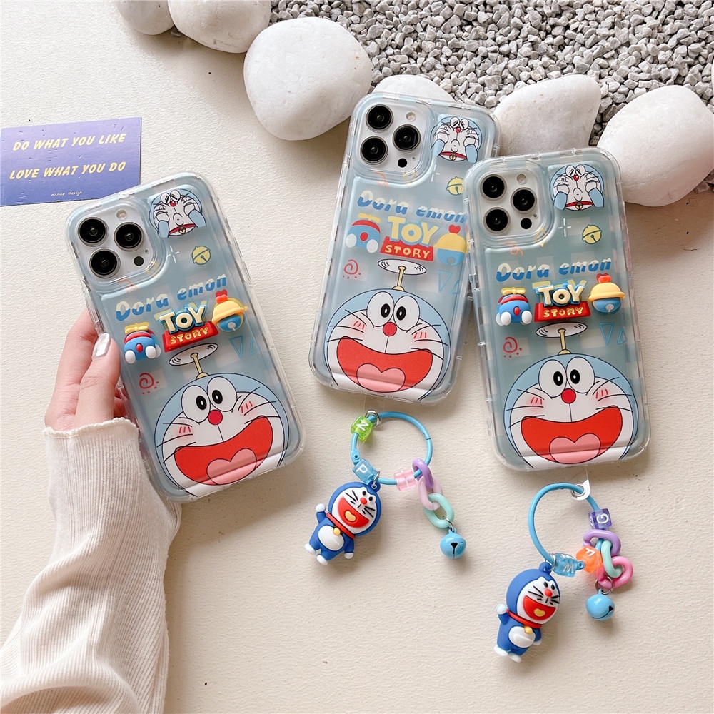 Ốp Điện Thoại Silicon Mềm Gắn Móc Khóa Hình Doraemon 3D Cho iPhone 13 12 11 14 Pro MAX XS MAX XR X 7 8 PLUS