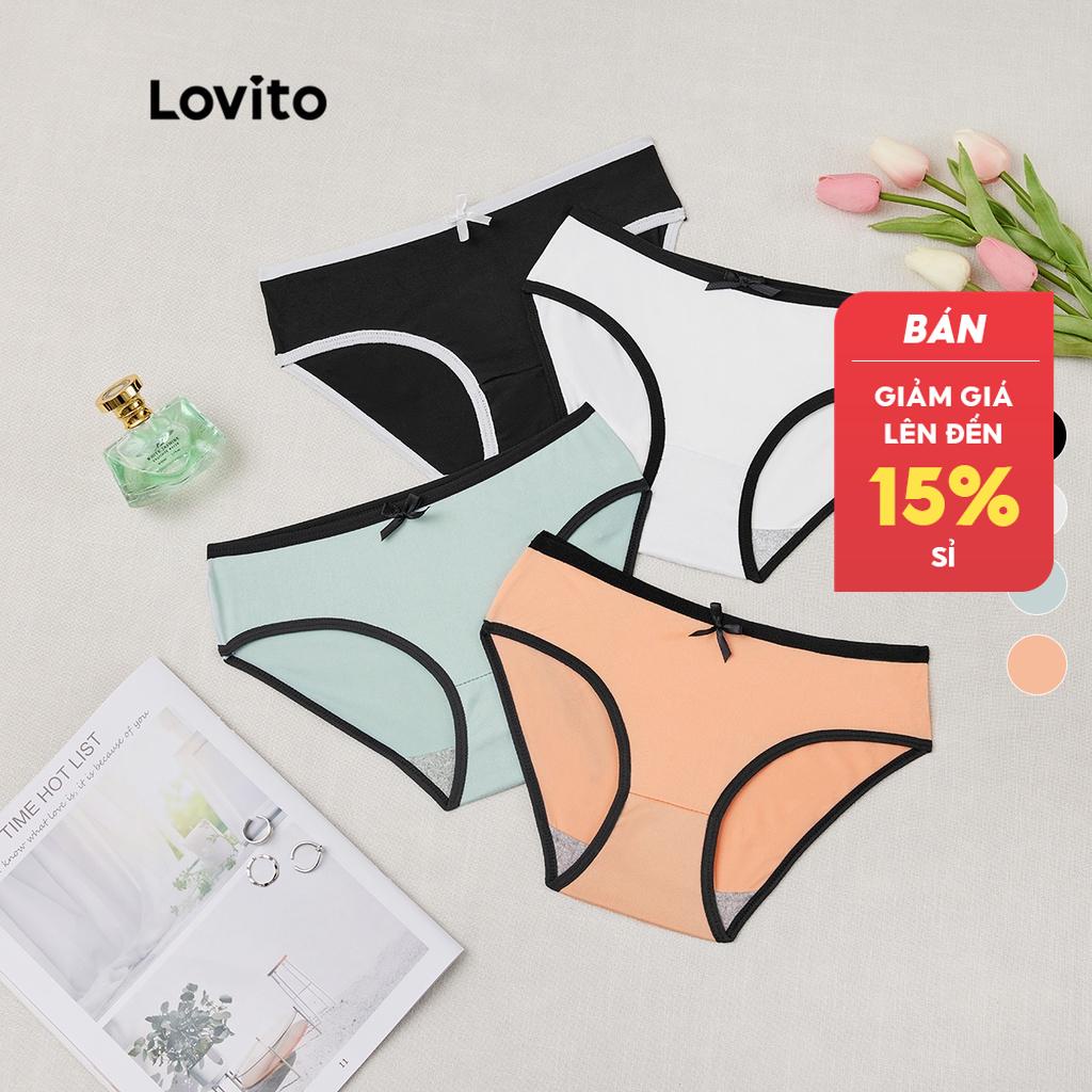 Quần lót Lovito phối viền tương phản đính nơ màu trơn dễ thương L233L114 (màu đen/ xanh dương/ hồng/ trắng)