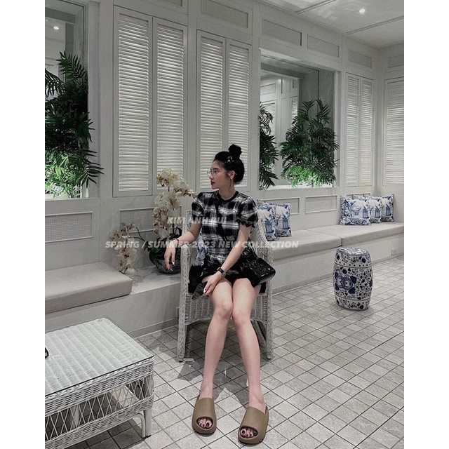 Sét kẻ caro đen trắng viền bèo