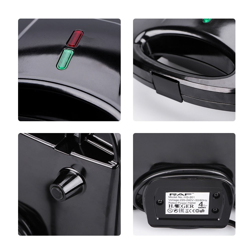 Máy kẹp bánh mì RAF công suất lớn 1200W, 3 khuôn nướng INOX, dễ dàng với hệ thống đèn báo hiệu thông minh - 213 REKKY