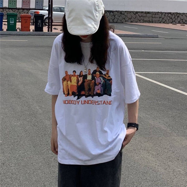 Áo Thun Ngắn Tay Dáng Rộng In Hình Phong Cách Vintage Hàn Quốc Thời Trang Mùa Hè