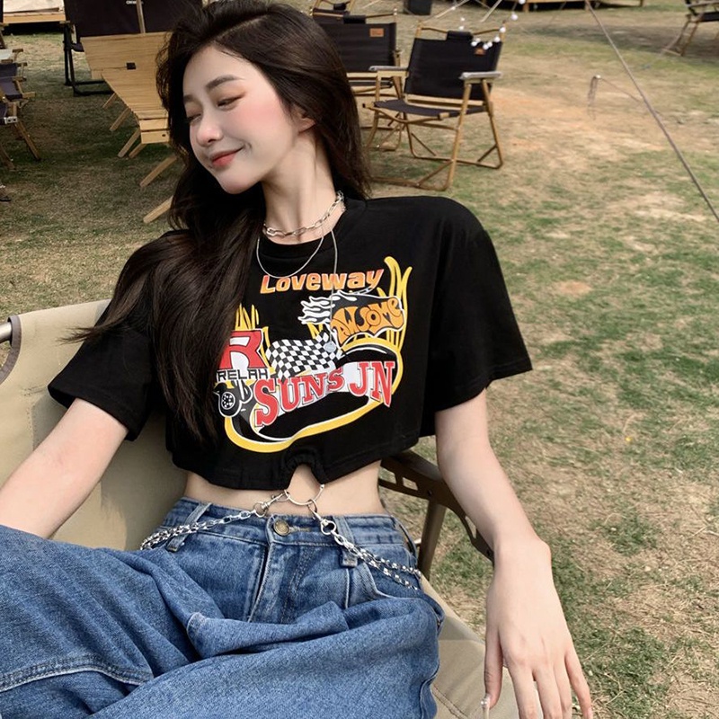 IELGYÁo Croptop In Họa Tiết Phong Cách retro Dễ Phối Đồ Cho Nữ