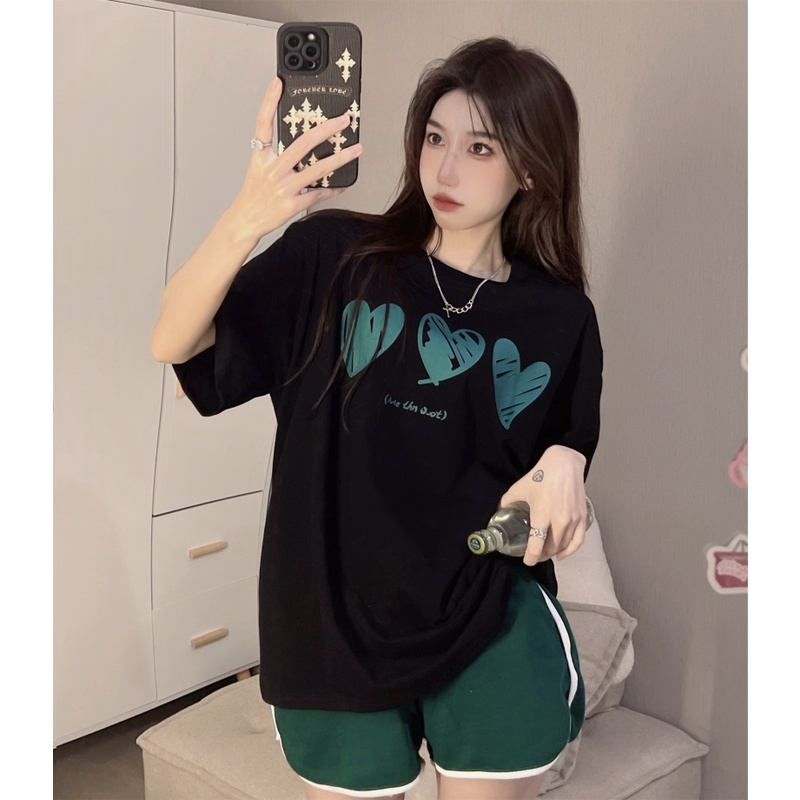 Áo Thun Nữ Ngắn Tay In Hình Trái Tim Mới