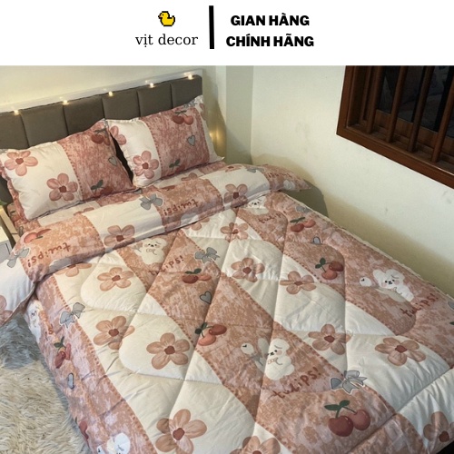 Bộ chăn ga gối Thỏ Hồng Cherry, set chăn ga gối Thỏ Hồng y miễn phí bo chun ga giường
