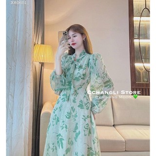 ĐẦM MAXI HOA NƠ CỔ