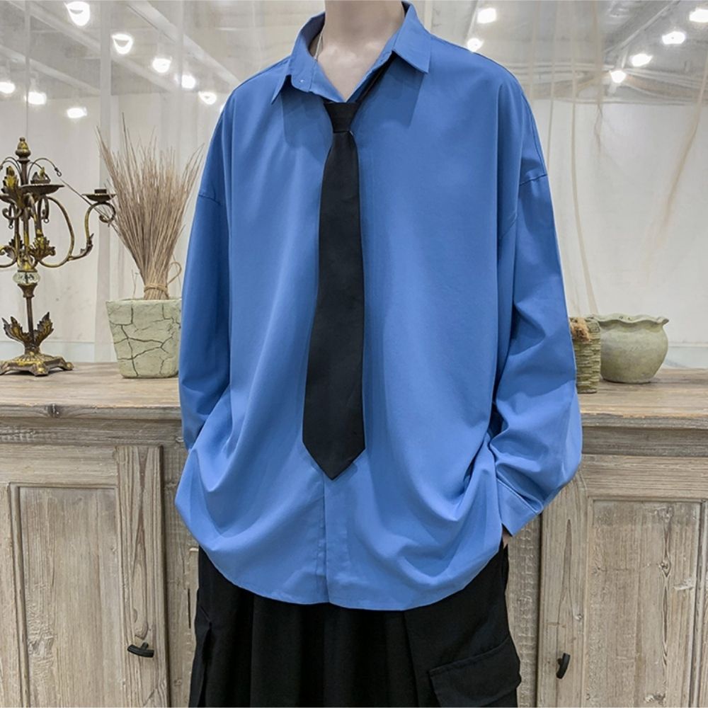 Mẫu mới áo Sơ mi dài tay unisex trơn tặng kèm Cravat dáng rộng cá tính septembergirl AO SOMI NAM 9000020C