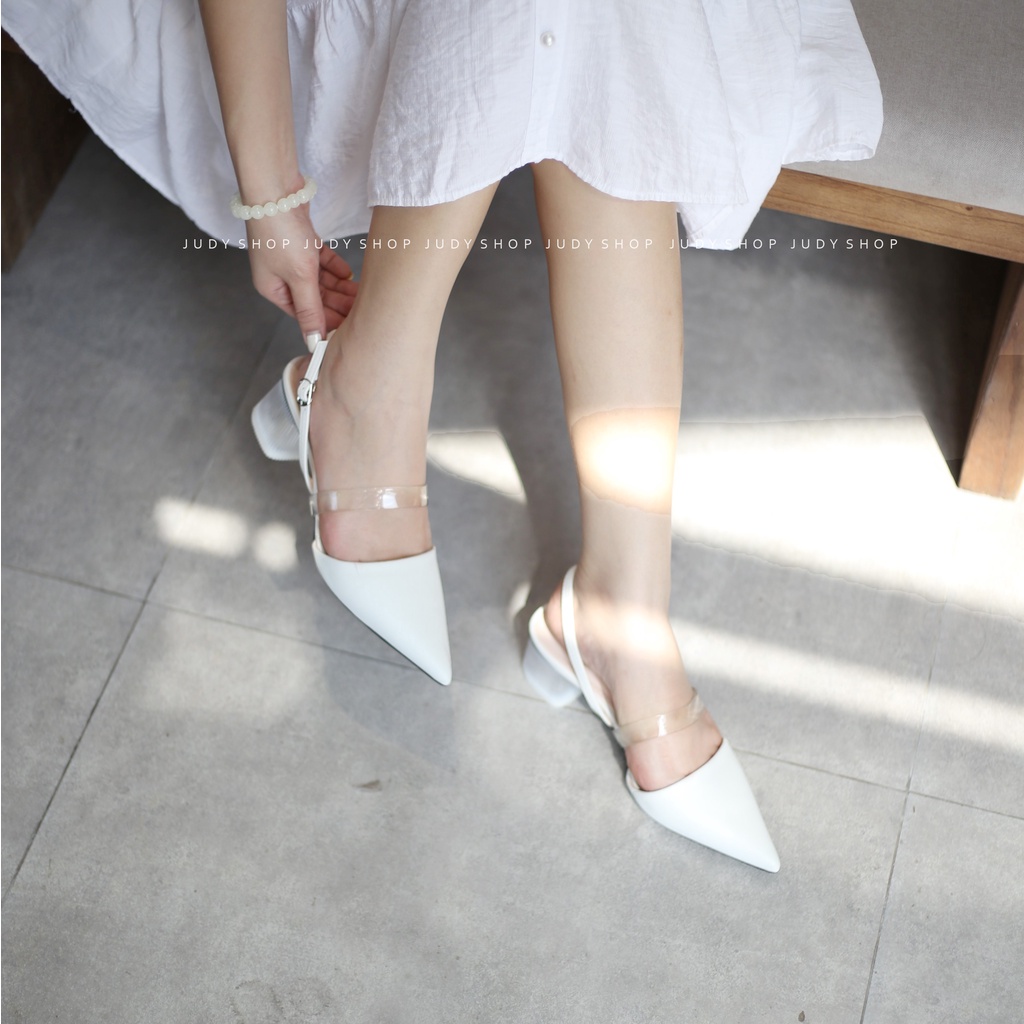 Giày sandal gót vuông - Giày Sandal CNK Slingback Quai Gót Trong 6p