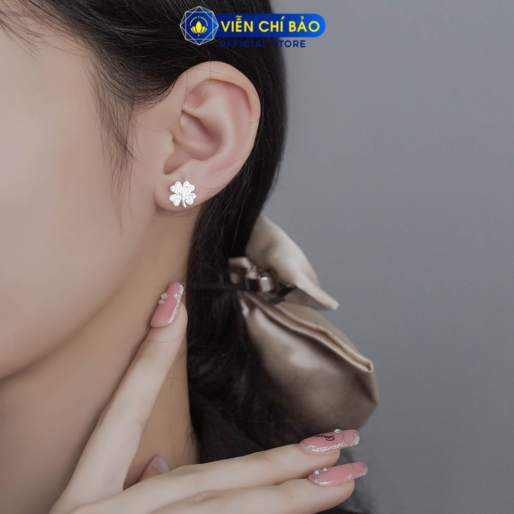 Bông tai bạc nữ cỏ 4 lá có đuôi (new) chất liệu bạc 925 thời trang phụ kiện trang sức nữ Viễn Chí Bảo B400028