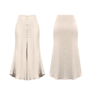 Chân váy lụa cúc dọc Elegante 77180102 màu đen, be, xanh