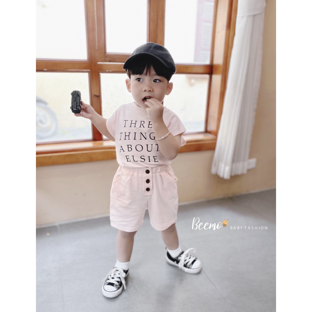 Set bộ quần áo cộc tay Beemo ba màu pastel, chất liệu cotton da cá mặc đi học, đi chơi cho bé từ 1 - 7 tuổi 22154B