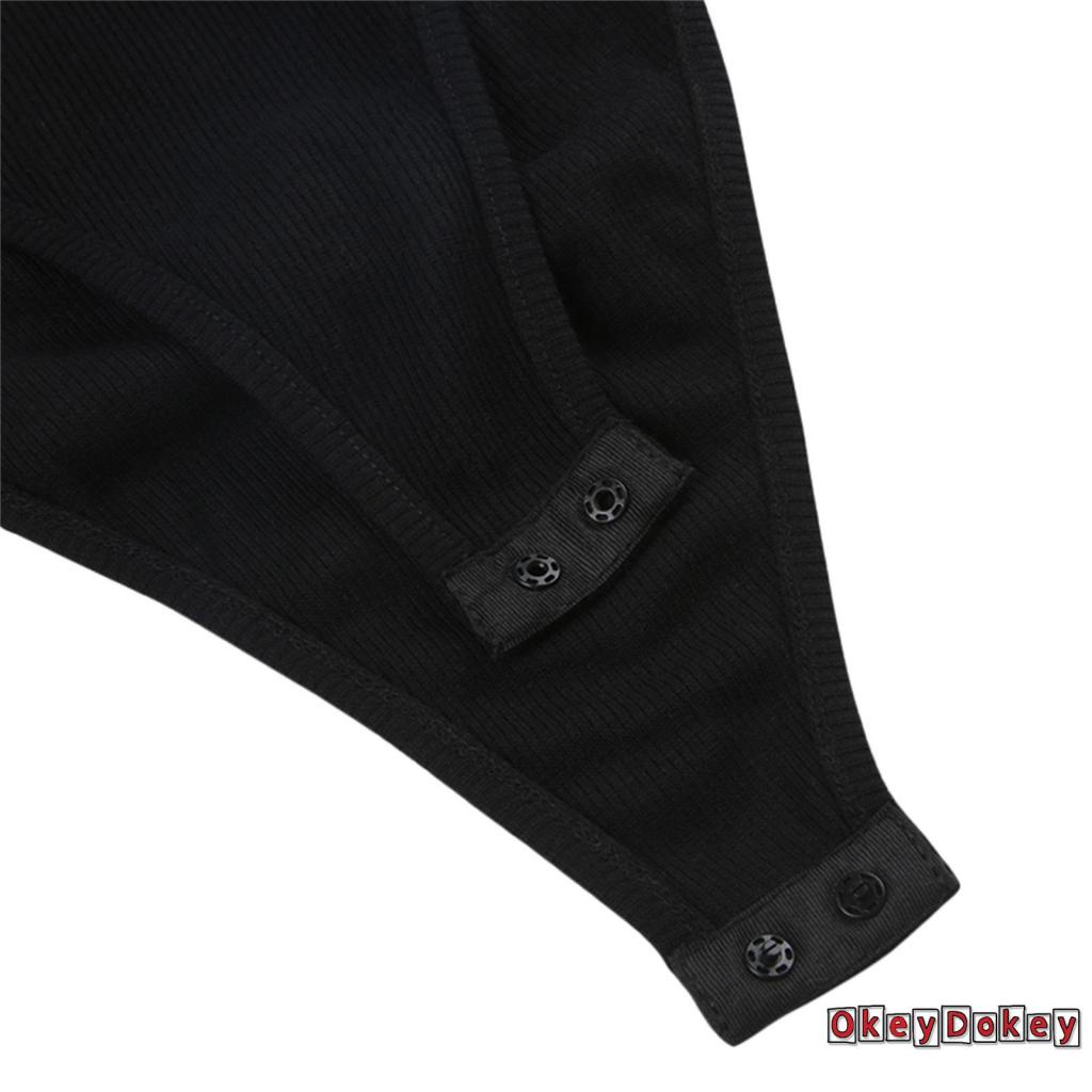 Jumpsuit Ngắn Tay Dài Cổ Chữ V Màu Trơn Thời Trang Cho Nữ