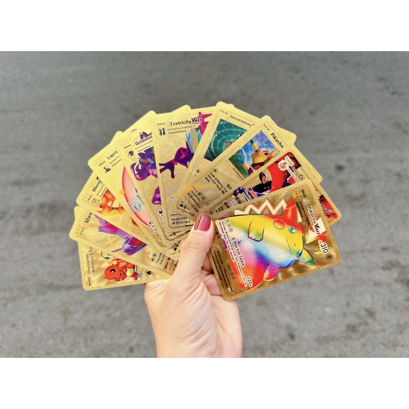 Set 10 Thẻ Bài Pokemon Mạ Vàng, Đen, Bạc, 7 Màu Hot Hit Đồ Chơi Thẻ Bài