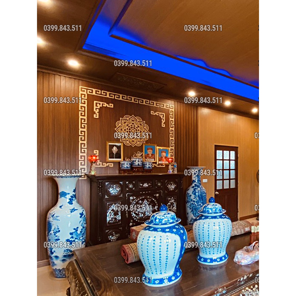 Bộ ốp viền trang trí bàn thờ gỗ MDF Thái lõi xanh phủ min 2 mặt cao cấp màu vàng sồi