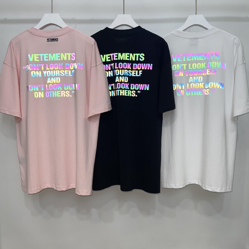 Áo Thun cotton Tay Ngắn Dáng Rộng In Hình VETEMENTS Màu Đơn Giản Hợp Thời Trang Cho Nam Và Nữ