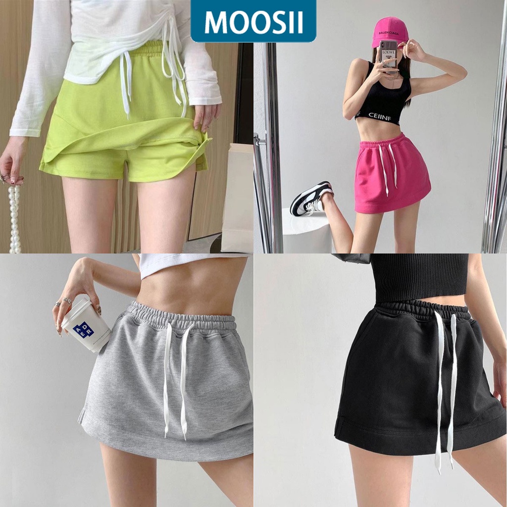 Quần Short Giả Váy Dáng Rộng Lưng Thun Co Giãn Tốt Thiết Kế Dễ Thương Cho Nữ