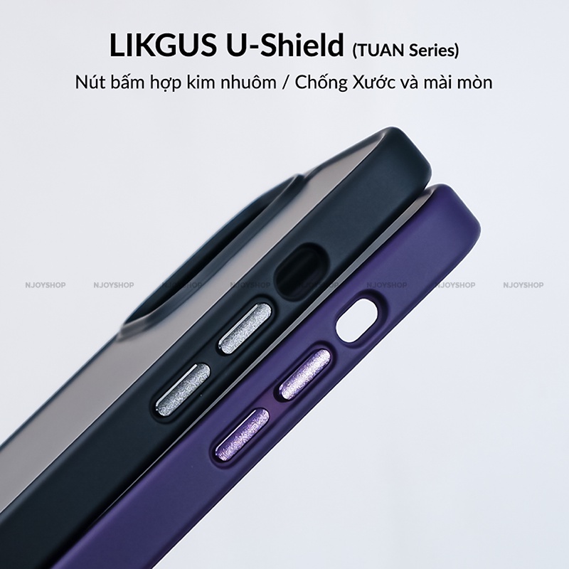 Ốp Lưng Nhám Chống Vân Tay Nút Bấm Kim Loại Viền Màu Cho Điện Thoại IP11/12/13/14 Pro Max Likgus Njoyshop