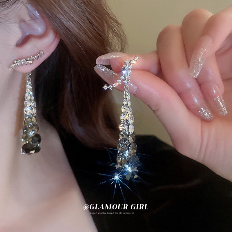 Khuyên Tai Hình Giọt Nước Đính Đá Zircon Sang Trọng Phong Cách Hàn Quốc