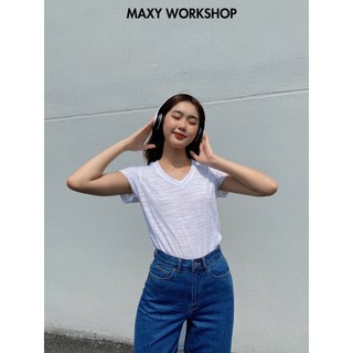 Áo thun cổ tim V Neck Basic Tee White Maxy Workshop