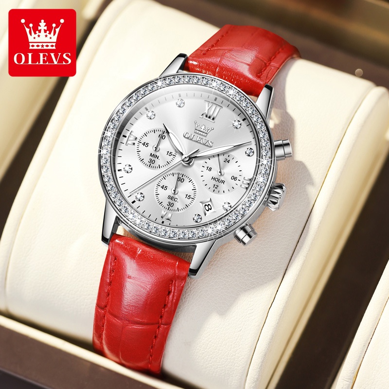 Đồng hồ nữ Olevs viền đính đá máy điện tử size 34mm,chống nước 30m, bảo hành toàn quốc 12 tháng