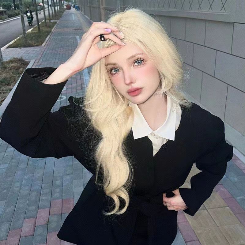 Bộ Tóc Giả Dài / Xoăn Màu Vàng Trắng Phong Cách Hàn Quốc Thời Trang Cho Nam Và Nữ