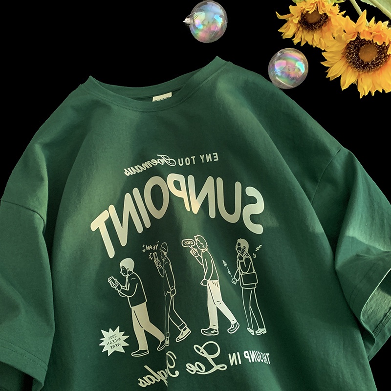 Áo thun SUXI tay ngắn cổ tròn dáng suông in họa tiết thời trang mùa hè