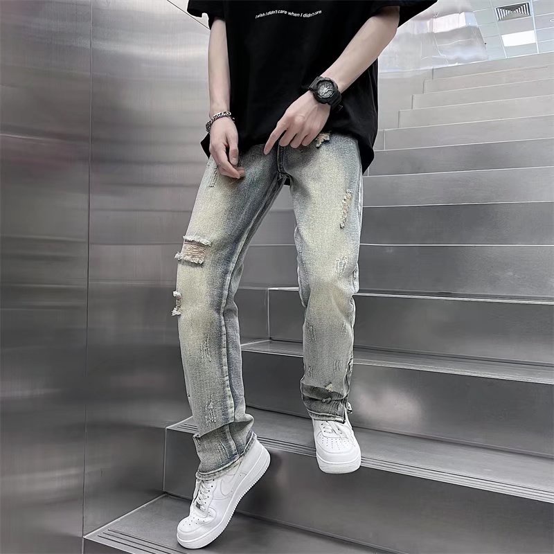 Quần Jean Dài Dáng Rộng Có Khóa Kéo Phong Cách Hàn Quốc Thời Trang Cho Nam