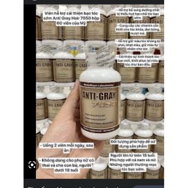 Viên Uống ANTI-GRAY 7050 Hỗ Trợ Bạc Tóc 60 Viên Mỹ