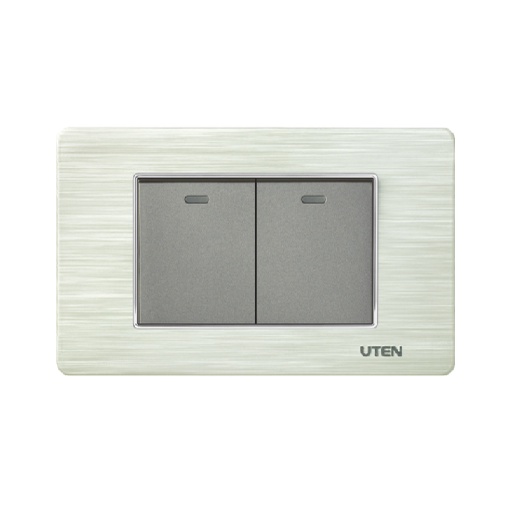 Bộ công tắc chữ nhật Uten - Công tắc đôi 2 chiều Uten V7 mặt viền chữ nhật màu ghi xám
