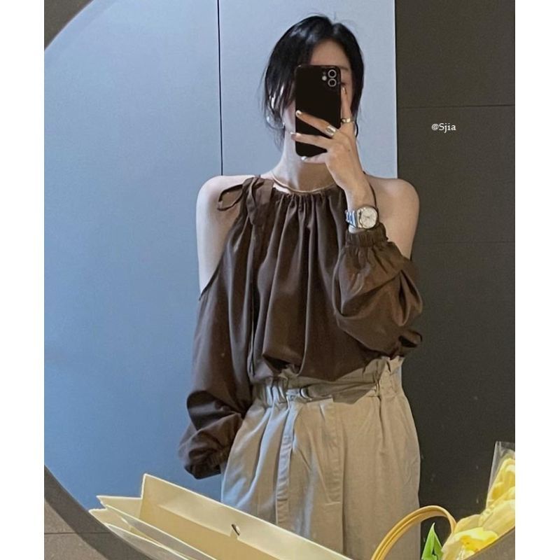 Áo Sơ Mi Trễ Vai Phối Dây Thắt Thời Trang Mùa Hè Dành Cho Nữ