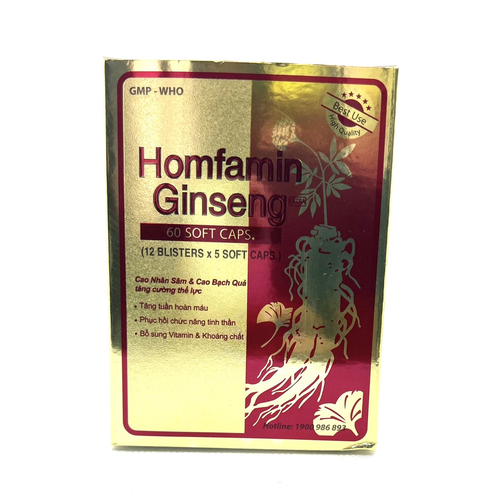 HOMFAMIN GINSENG Bồi Bổ Sức Khỏe, Ăn Ngon Ngủ Ngon - Nguyên liệu nhập khẩu từ Mỹ (Hộp 60 viên)