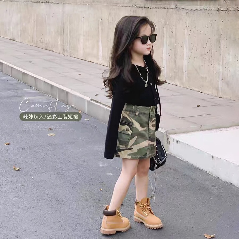 Bộ Áo Hoodie Tay Dài Màu Trơn + Chân Váy Yếm Họa Tiết Rằn Ri Thời Trang Mùa Xuân Mới 2023 Cho Bé Gái